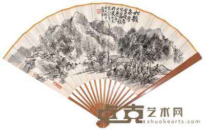 蒲华 1894年作 松韵泉音 成扇 19.5×46cm